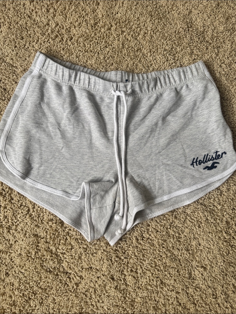 Hollister Light Gray Athletic Drawstring Shorts with Navy Logo